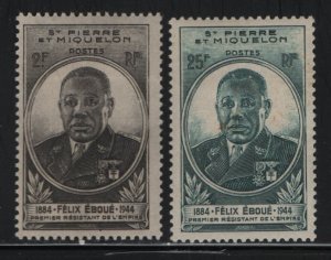 ST. PIERRE, 322-323, HINGED, 1945, EBOUE ISSUE