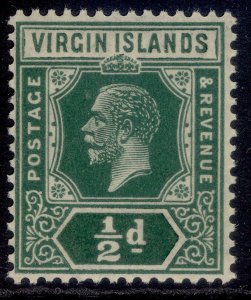 BRITISH VIRGIN ISLANDS GV SG80, ½d green, LH MINT. Cat £16. DIE II SCRIPT WMK