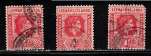 LEEWARD ISLANDS Scott # 105 Used x 3 - KGVI - Small Faults