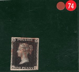 GB PENNY BLACK 1840 QV Stamp SG.2 1d Plate 5 (KC) Used Red MX Cat £400 BRRED74