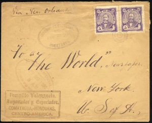 Honduras #97, 1896 (Apr 21) cover from Comayagua to New York, franked with pa...