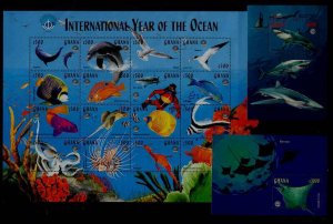 Ghana 2059-61 MNH m/s Fishes/Dolphins/Sharks SCV29