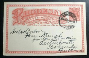 1909 Salisbury S Rhodesia Stationary Postcard Cover to Bohemia Austria