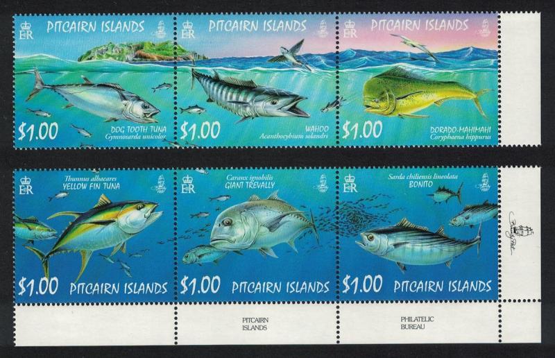 Pitcairn Tuna Dorado Trevally Ocean Fish 6v 2 strips SG#749-754