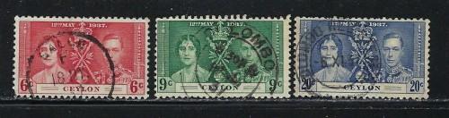 Ceylon 275-77 Used 1937 KKGVI Coronation