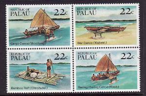 Palau-Scott#70a-Unused NH block-Ships-Canoes & Rafts-1985-