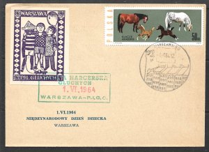 POLAND 1964 SCOUT POST Cover and Label w 50g Horse Sc 1191