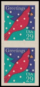 US 2874 Greetings Cardinal in Snow ATM 29c vert pair MNH 1994