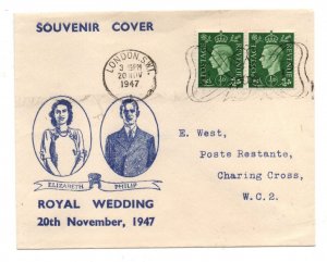 1947 QEII scarce Illustrated Wedding Souvenir Cover London SWI PMK WS33029