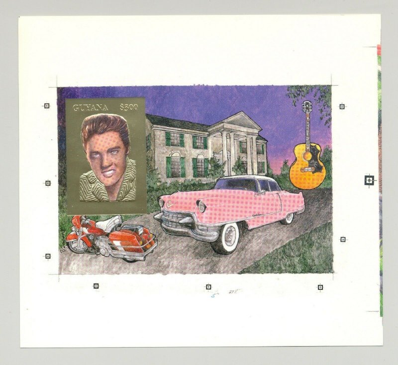Guyana MI #BL403 Elvis Automobiles Motorcycles 1v Gold S/S Proof