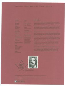 US SP1574/3493 2005 37c Greta Garbo, Actress, Legendary Hollywood Series, on USPS Official Souvenir Page FDC, #3493 with First D