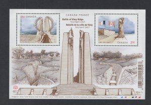 Canada #2981  (2017 Vimy Ridge sheet of 2)  VFMNH CV $10.00