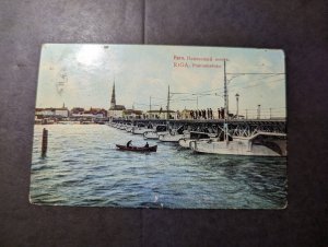 1910 Latvia Postcard Cover Riga Pontoon Bridge PPC