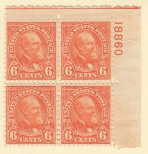 USA SC #638 MNH PB 1927 6c Garfield #18860 CV $20.00