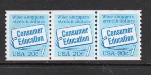 Scott # 2005 Consumer Education MNH  Plate # 3 strip  of   3