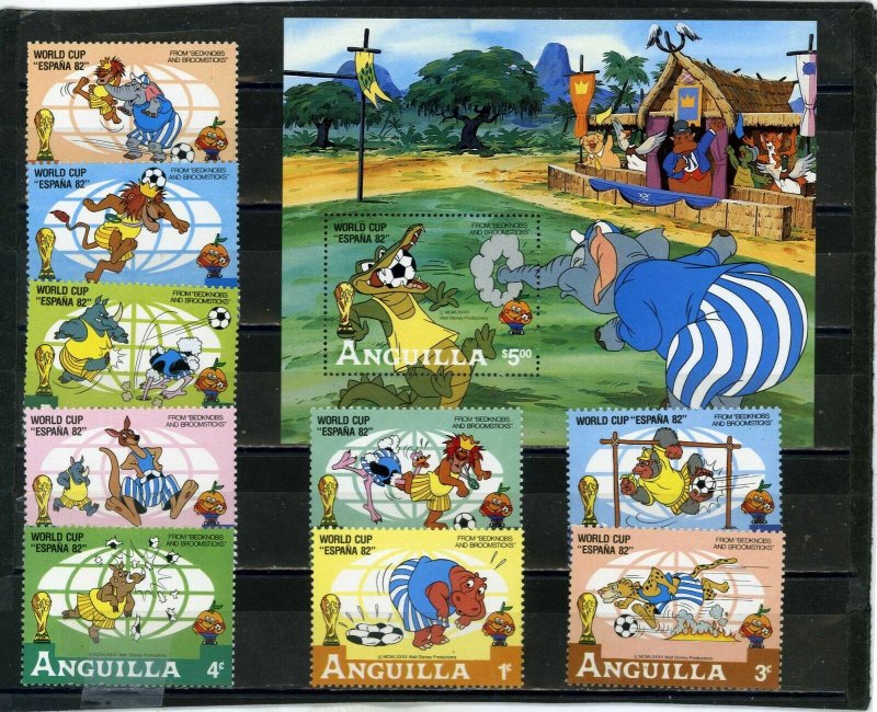 ANGUILLA 1982 Sc#492-501 WALT DISNEY SOCCER SET OF 9 STAMPS & S/S MNH 