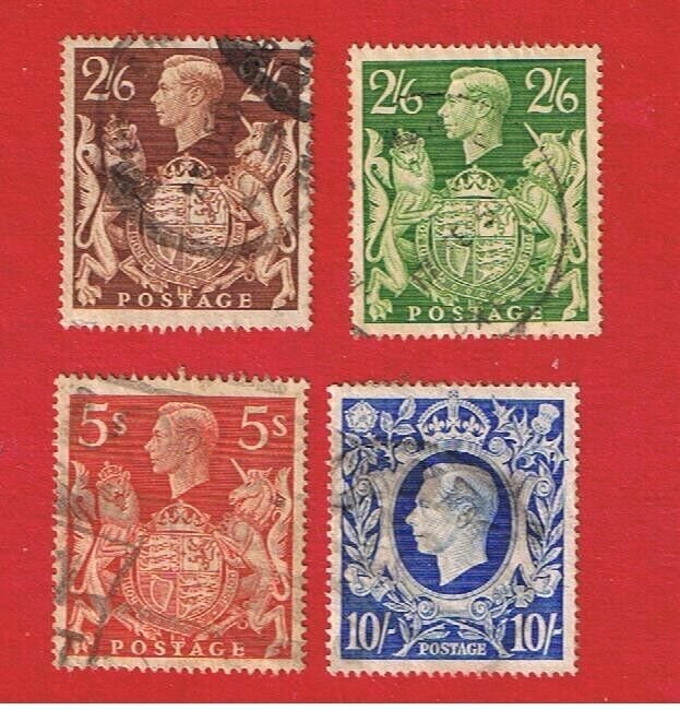Great Britain #249-249a-250-251a VF used   King George Vl  Free S/H
