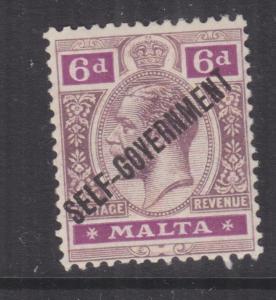 MALTA, 1922 Self Government, KGV, Crown CA, 6d. Dull & Bright Purple, lhm.