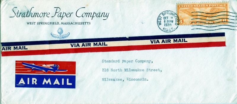 U.S. Scott C19 On 1936 Strathmore Paper Company Cover