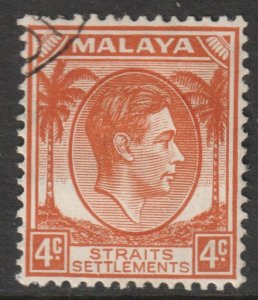 Malaya Straits Setts Scott 240 - SG280, 1937 George VI 4c Die I used