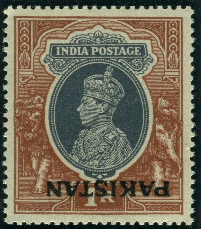 PAKISTAN-1947 1r Grey & Red Brown INVERTED OVERPRINT.  An unmounted mint example