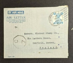 1945 Bombay India to Uckfield England Air Letter Airmail Censor Cover