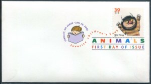 3991 US 39c Childrens Book Animals: Wild Thing SA, FDC colored postmark