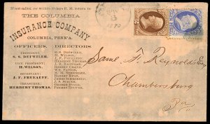 USA 145-146 on 1870 Columbia Insurance Company Cover