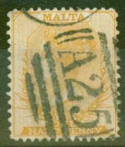 Malta 1878 1/2d Yellow-Buff SG16 P.14 x 12.5 Fine Used