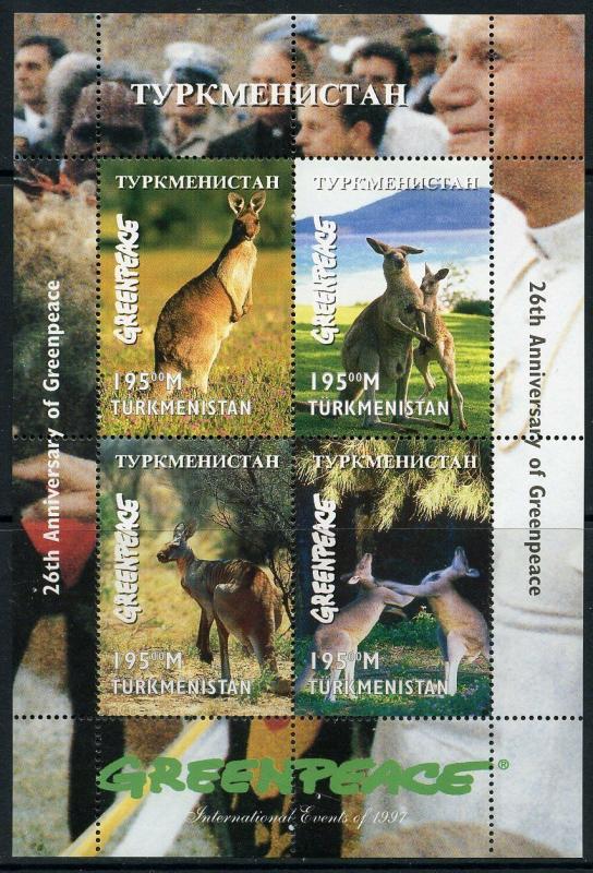 Turkmenistan 1997 26th Anniversary Greenpeace Animals Kangaroos M/S Stamps MNH