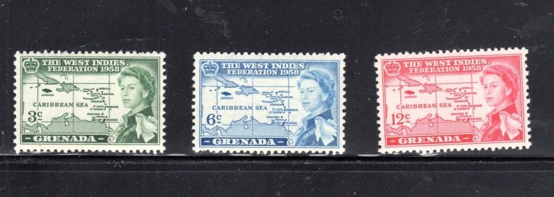 GRENADA #184-186 1958 WEST INDIES ISSUE MINT VF NH O.G