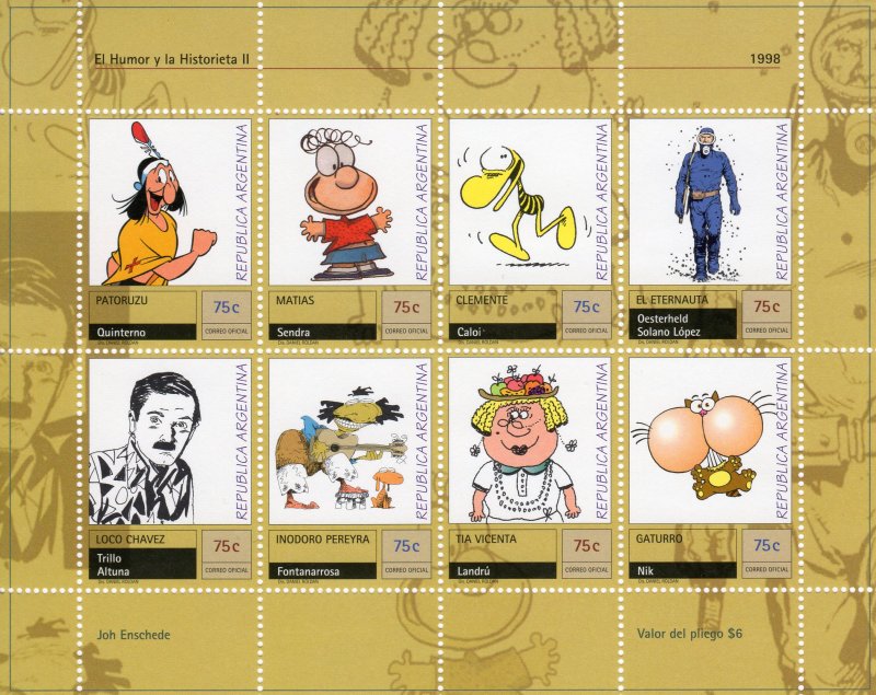 ARGENTINA 1998 Sc#2017 CARTOONS PATORUZU-TIA VICENTA Sheetlet (8) MNH