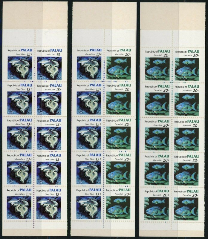 Republic of PALAU #13a #13b #14b Marine Life Booklets Postage Stamps Mint NH OG