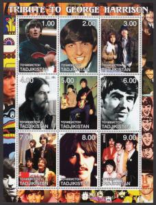 Tadjikistan 2001 Tribute to George Harrison/The Beatles Sheetlet(9) Perf.MNH