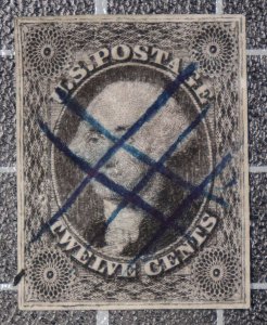 Scott 17 12 Cents Washington Used Nice Stamp Blue Manuscript Cxl SCV $250.00