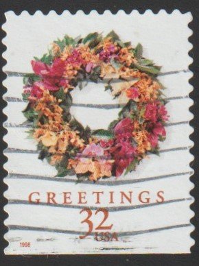 SC# 3252 - (32c) - Christmas Wreath, Tropical - Used Single Off Paper