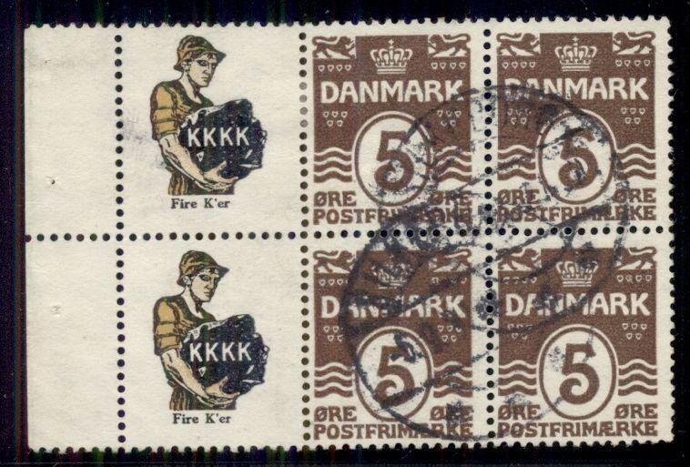 DENMARK (RE32) 5ore brown Complete pane 6 K.K.K.K. used