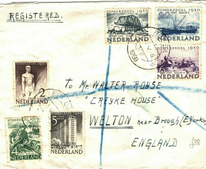 NETHERLANDS Cover Breda Registered GB Yorks 1950 {samwells-covers}SQ8