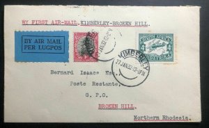 1932 Kimberly South Africa First Flight Cover FFC To Broken Hill N Rhodesia