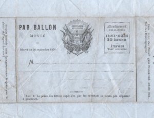 France BALLON MONTE 1870 Letter-Sheet ALGERIA 20c Blue Paper PROPAGANDA MA1036