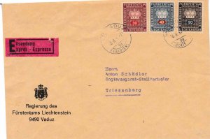 Liechtenstein 1967 Officials Used on Cover Scott O40, O41, O49  Special Delivery