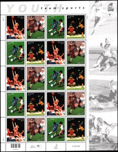 United States #3402a, Complete Set, Pane of 20, 2000, Sports, Children, NH