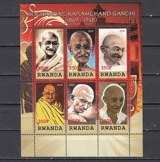 Rwanda, 2010 Cinderella issue. Mahatma Gandhi sheet.