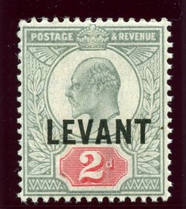 British Levant 1905 KEVII 2d grey-green & carmine-red (O) MLH. SG L4. Sc 18.