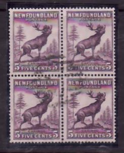 Newfoundland-Sc#191-used block 5c deep violet Caribou-Die II-1932-7-used NWF