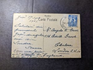 1924 Romania Postcard Cover Iasi to Chelsea London England