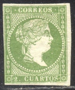SPAIN #44a SCARCE Mint - 1856 2c Yellow Green