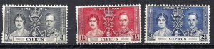 CYPRUS 1937 Scott 140-42 unused ng scv $3.75 less 60%=$1.50