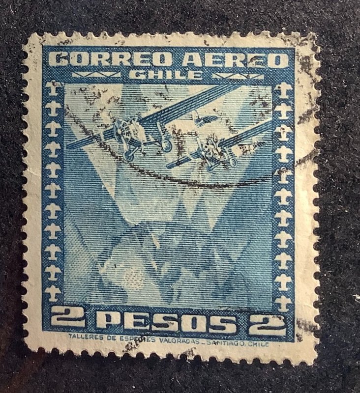 Chile 1944 Scott C100 used - 2p, Two Airplanes over Globe