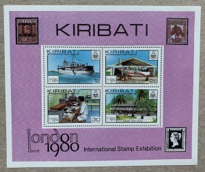 Kiribati 1980 London '80 MS, MNH.  Scott 355a, CV $0.75. Airplanes, ships